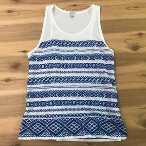 J crew white blue embroidered tank top small